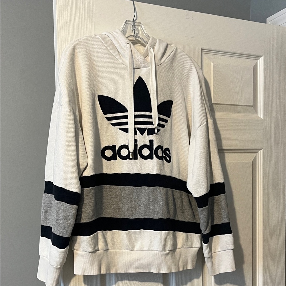 Adidas White and Gray Hoodie Sweater